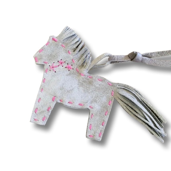 Little Leather Rodeo Horse with Flowers (Black and Pink) Bag Charm - Picture 3 of 6
